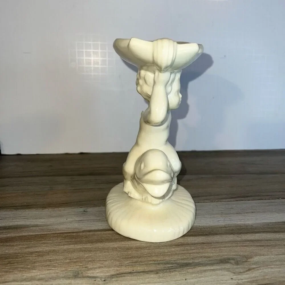 1973 Vintage Holland Mold Ceramic Signed Cherub on Dolphin Soap Dish Holder